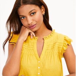 Loft Clip Pintucked Ruffle Button Top NWT